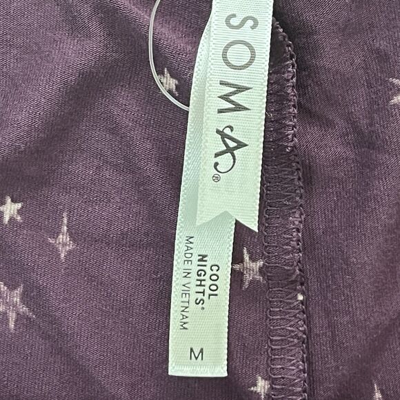 Soma Cool Nights Pajama Pants Medium Wide Leg Purple Gold Stars Moon Celestial - Picture 5 of 7